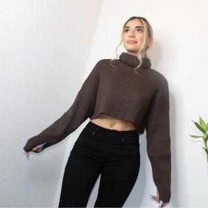Brown crop turtle neck sweater